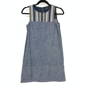 Kate Spade Saturday Chambray Mini Dress Womens Size 00 Embroidered Detail